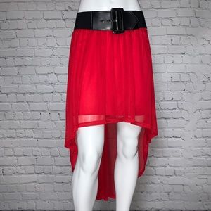 High low red skirt with black belted waistband XL